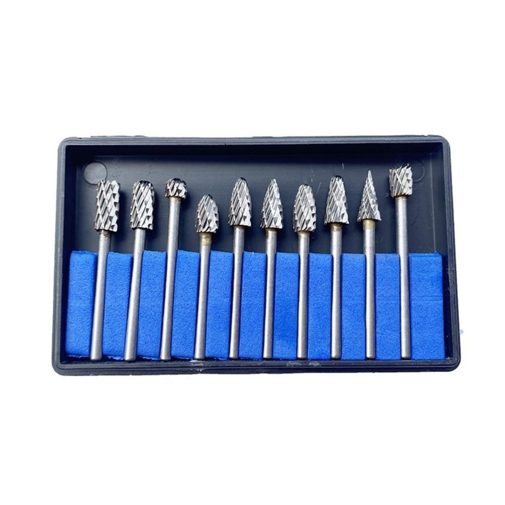 10pcs/set Precision Mini Tungsten Carbide Burr 6mm Shank Industrial Grade Grinding Head Hard Alloy Rotary File Metal Engraving
