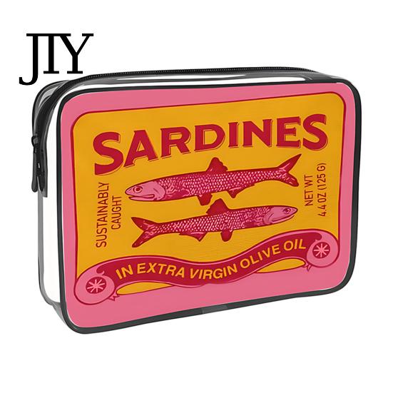 Retro-Fischdosen-Design Kosmetiktasche Sardinen Kosmetiktasche, durchsichtige wasserdichte Tasche, Reißverschluss Transparente Reise-Aufbewahrungstasche Verschluss Toilettenartikel für Damen