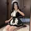 Maid 4 Piece Sexy Lolita One Bow Extreme School Festival Halloween Stockings Included [WhimsiNova] Clothes, Set, Cosplay, Maid, Piece, Tie, Cute,