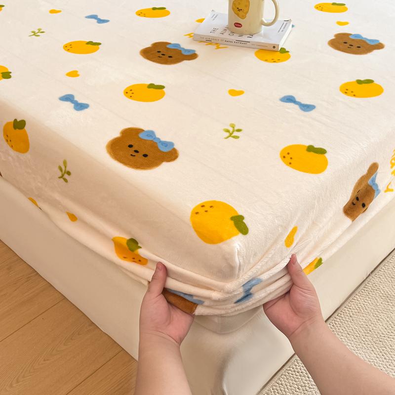 Flannel Bed Sheet Winter Warm Plush Fitted Sheet Soft Mink Cashmere Bed Linen Mattress Cover Elastic Bedspread