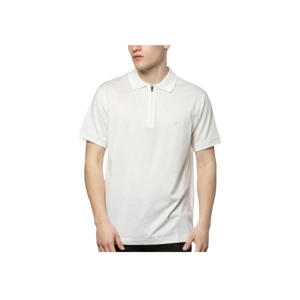 Emporio Armani Ss25 Eagle Embroidered Logo Solid Color Short Sleeve Polo Shirt Men Polo Shirts White EM001082-AF10017-U0003