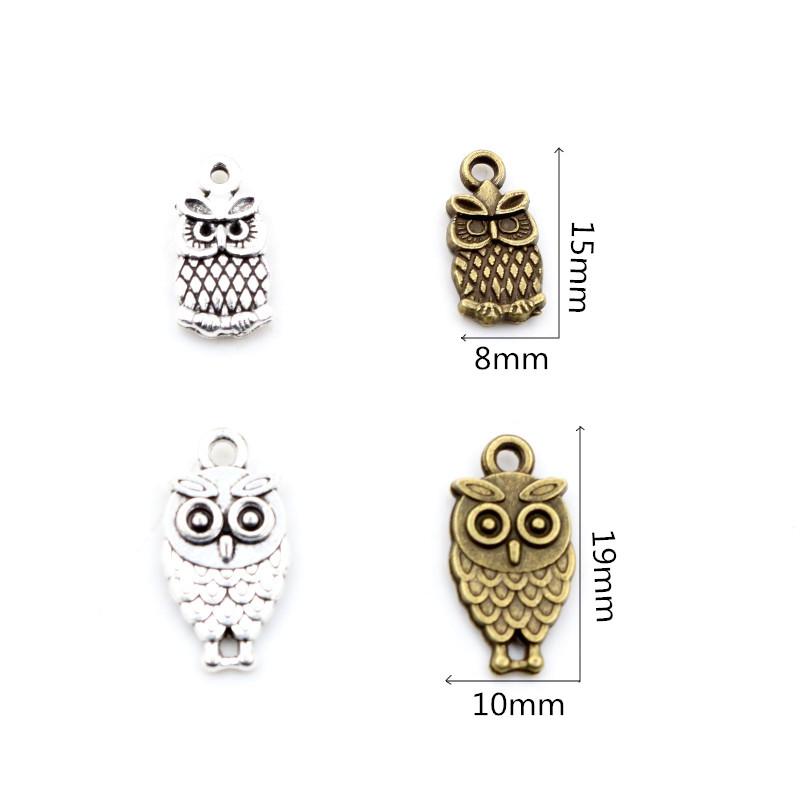 30pcs 15x8mm 19x10mm Antique Silver Plated Bronze Owl Handmade Charms Pendant DIY Jewelry Findings for bracelet necklace