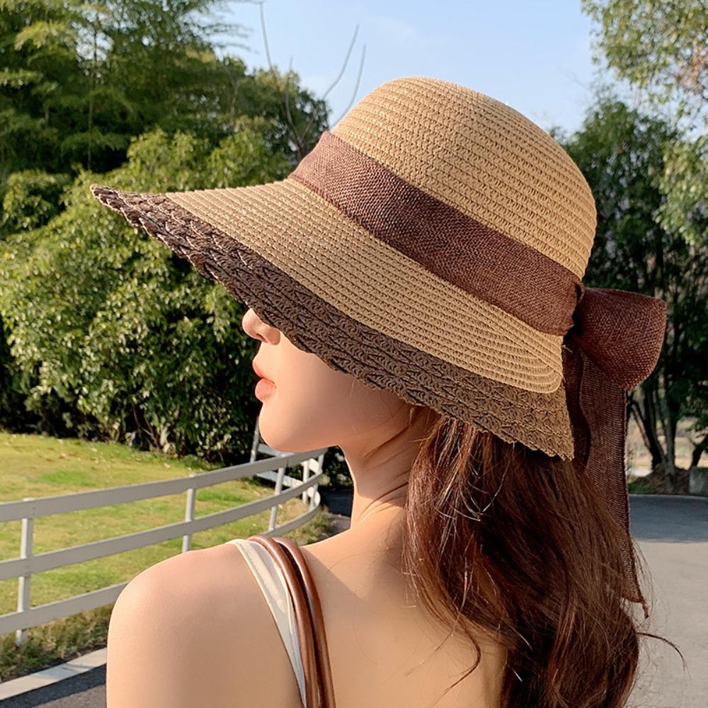Foldable Big Brimmed Woven Cap Hollow Out Bucket Hat Straw Weaving Beach Hat  Seaside