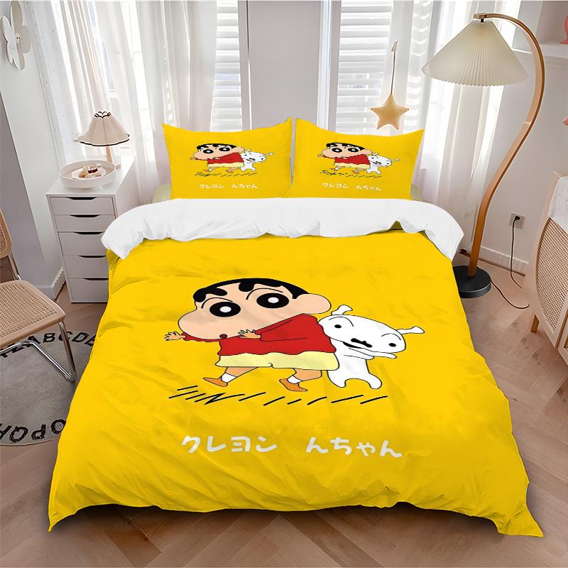 Crayon Shinchan Abenteuer Druck 3-teiliges Bettwäsche-Set Bettbezug mit 2 Kissenbezügen Zuhause Geburtstagsgeschenk