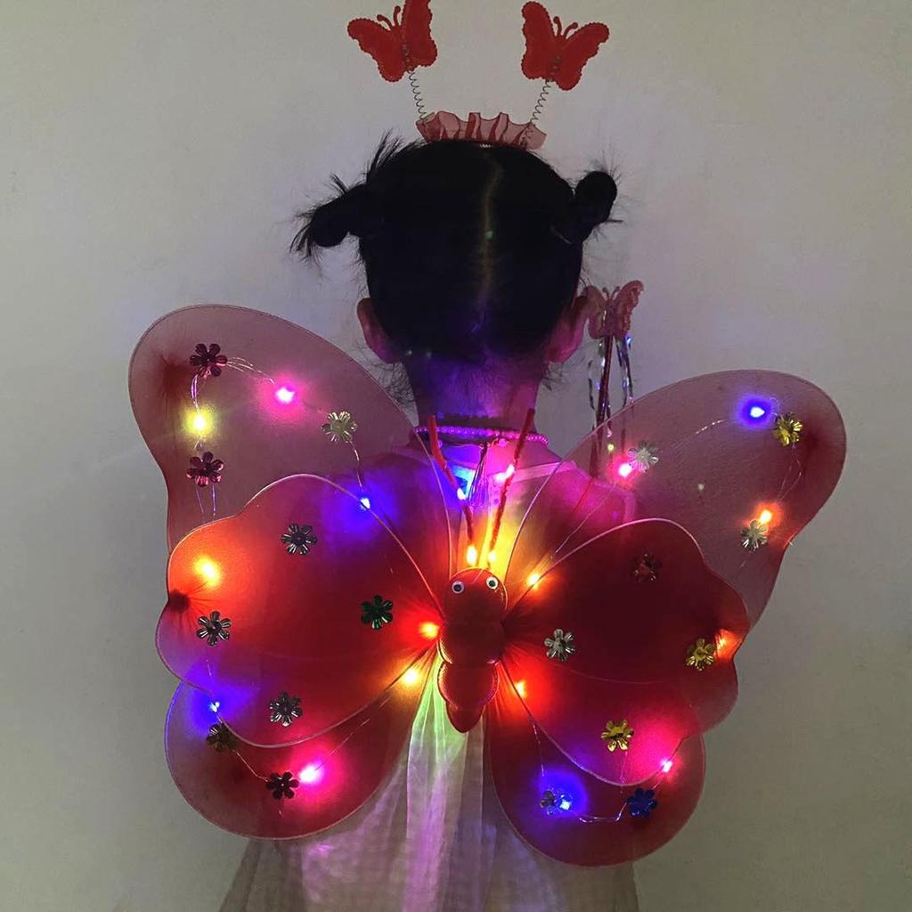 Illuminated Butterfly Wings Set: Light-Up Three-Piece for Children's Performances and Night Markets