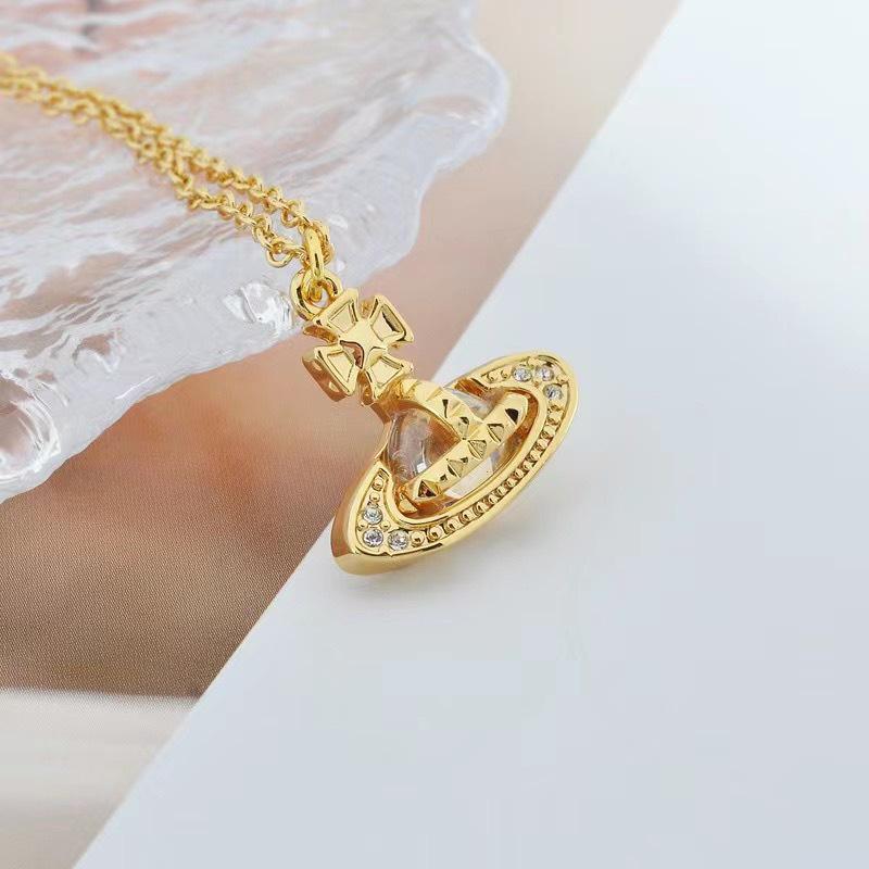 Empress Dowager Cixi Saturn Stud Diamond Necklace: Elegant, Versatile, 3D Planet Design Sweater Chain