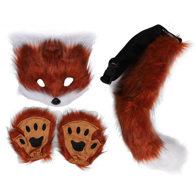 Mănuși de protecție pentru față de vulpe, set de cozi, pufoase, din blană artificială, moi, prietenoase cu pielea, accesorii pentru costum de animale