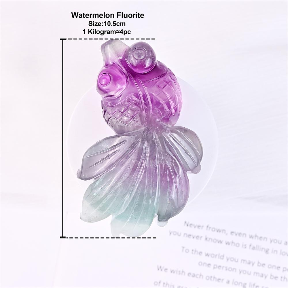 New Arrivals Crystal Products Watermelon Fluorite Goldfish Carving for Home Decoration 10.5cm