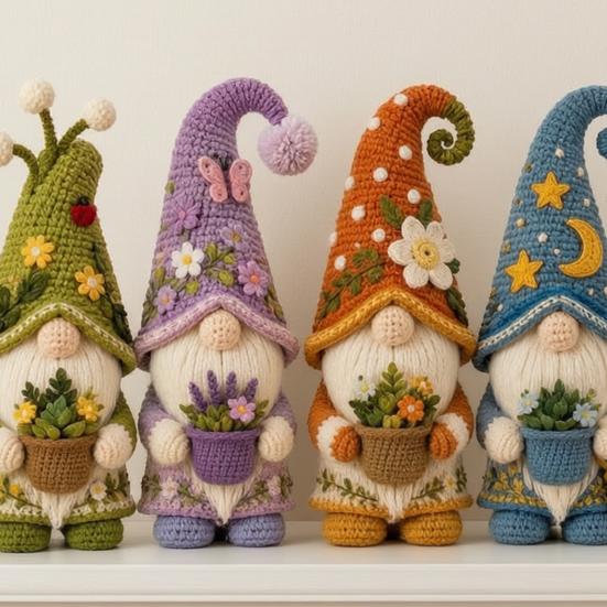 Niedliche Zimmerpflanzentopf-Topper Häkel-Gnom-Figur, Handgefertigte Gestrickte Puppe mit Topfpflanzen, Frühlings-Kunsthandwerk-Sammlerstücke Sommer Schwedischer Tomte