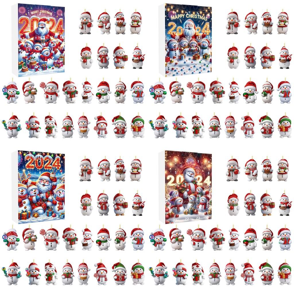 Christmas Calendar Advent Blind Box Toy Cute Snowman Decorative Pendant Acrylic