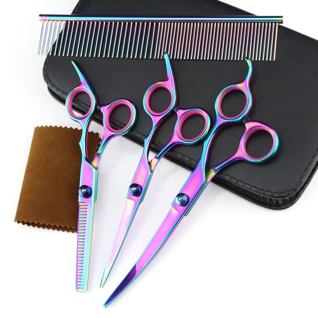 7.0 Inch, Color Electroplating 3 Packs, Pet Beauty Scissors, Straight Scissors, Steel Comb For The Set.