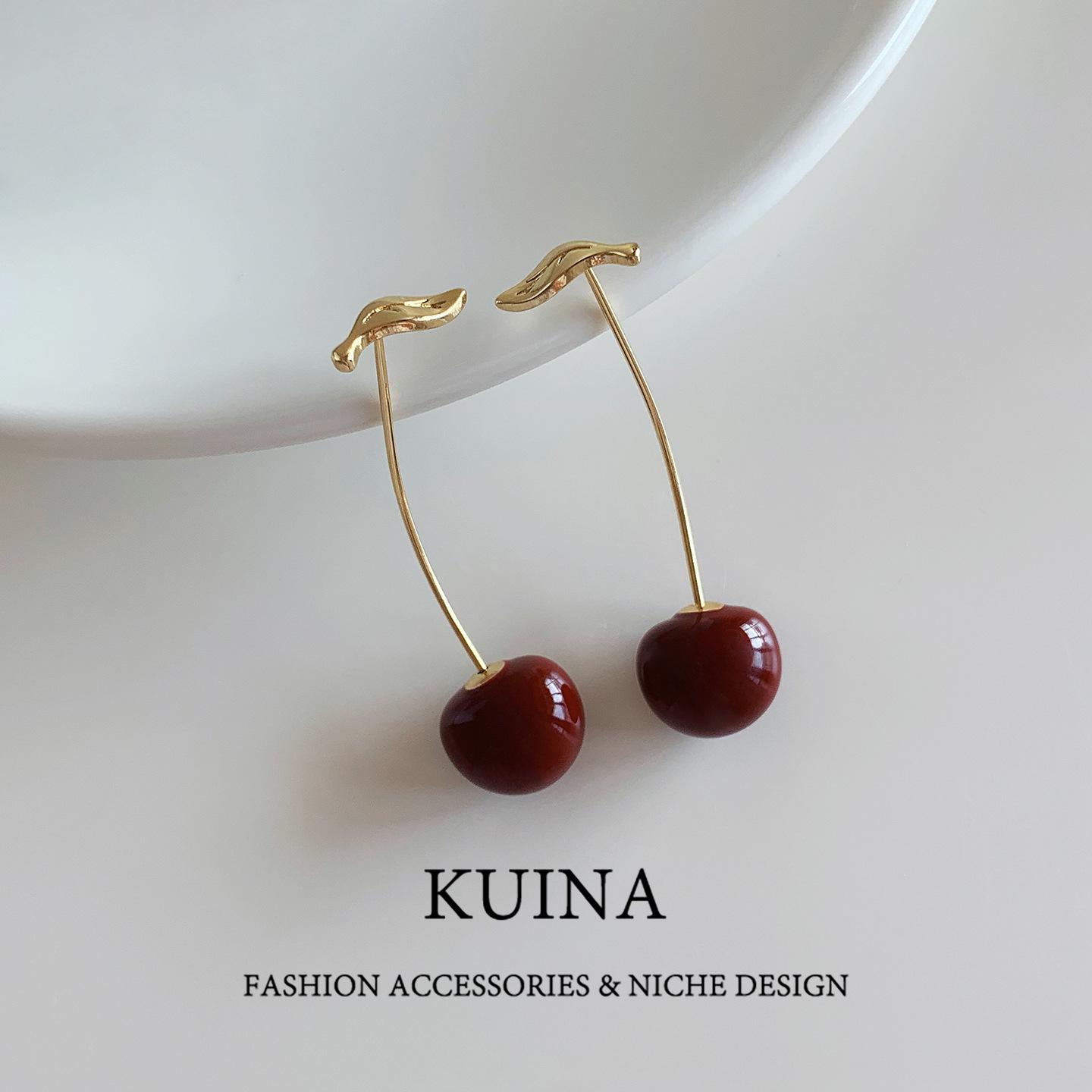 Female Long Style Niche Unique Cherry Earrings 1 pair of earrings