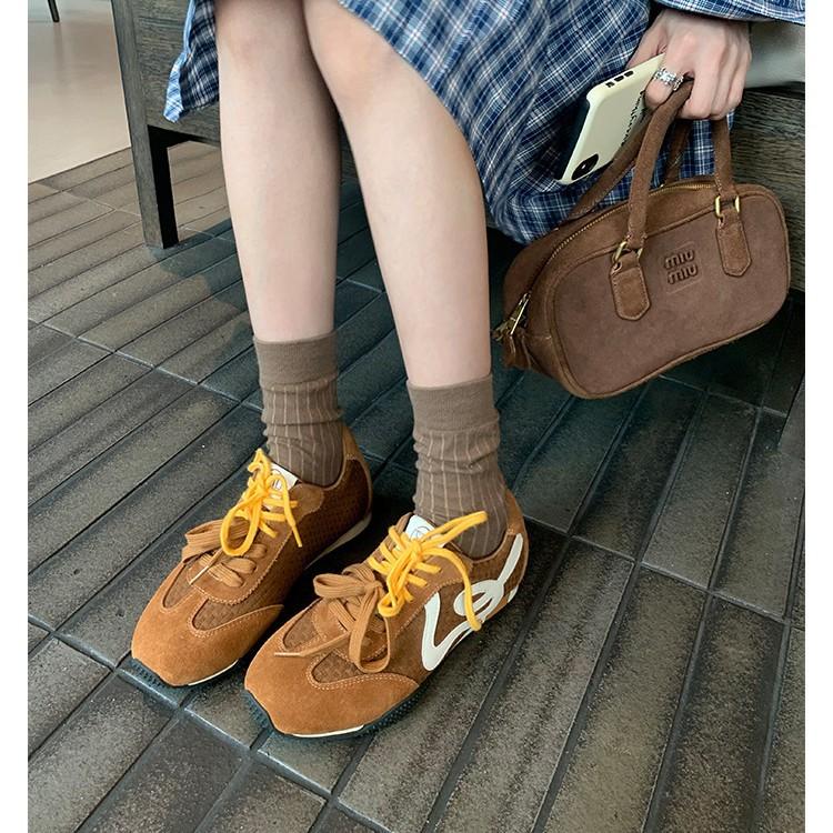 Grape Mother Same Retro Contrasting Color Mandarin Duck Shoelaces Texture Casual Board Shoes Women's Round Head Versatile Platform German Tra