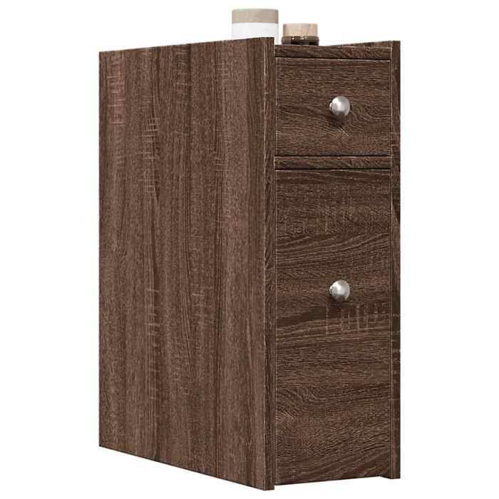 VidaXL Narrow Bathroom Cabinet with Castors Brown Oak, Tall Bathroom Cabinet, Bathroom Storage 855292