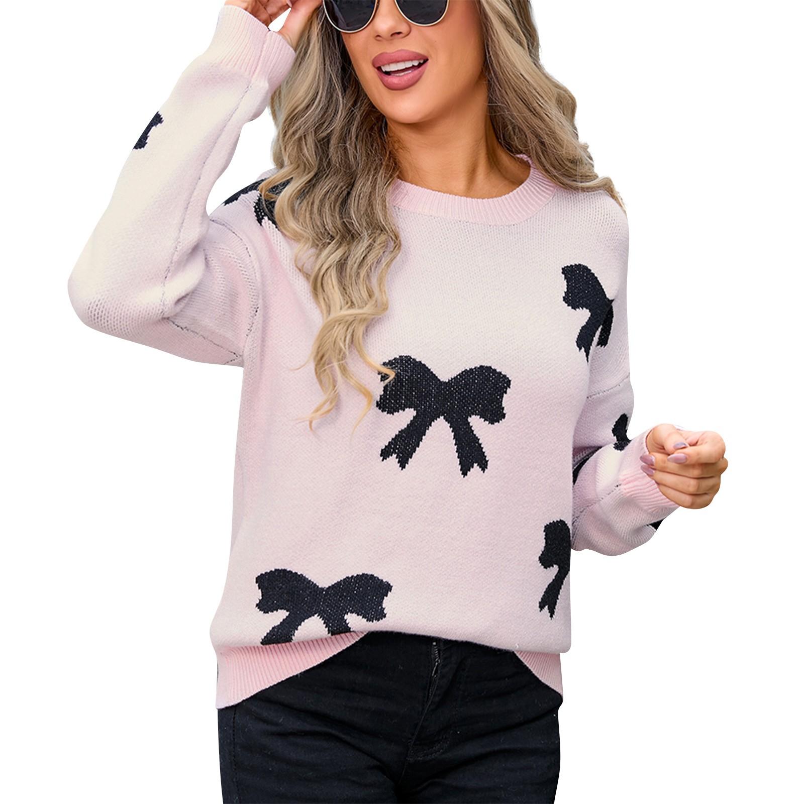 

Женский повседневный модный удобный пуловер с круглым вырезом и бантом с длинным рукавом, уличный трендовый вязаный свитер M чёрный