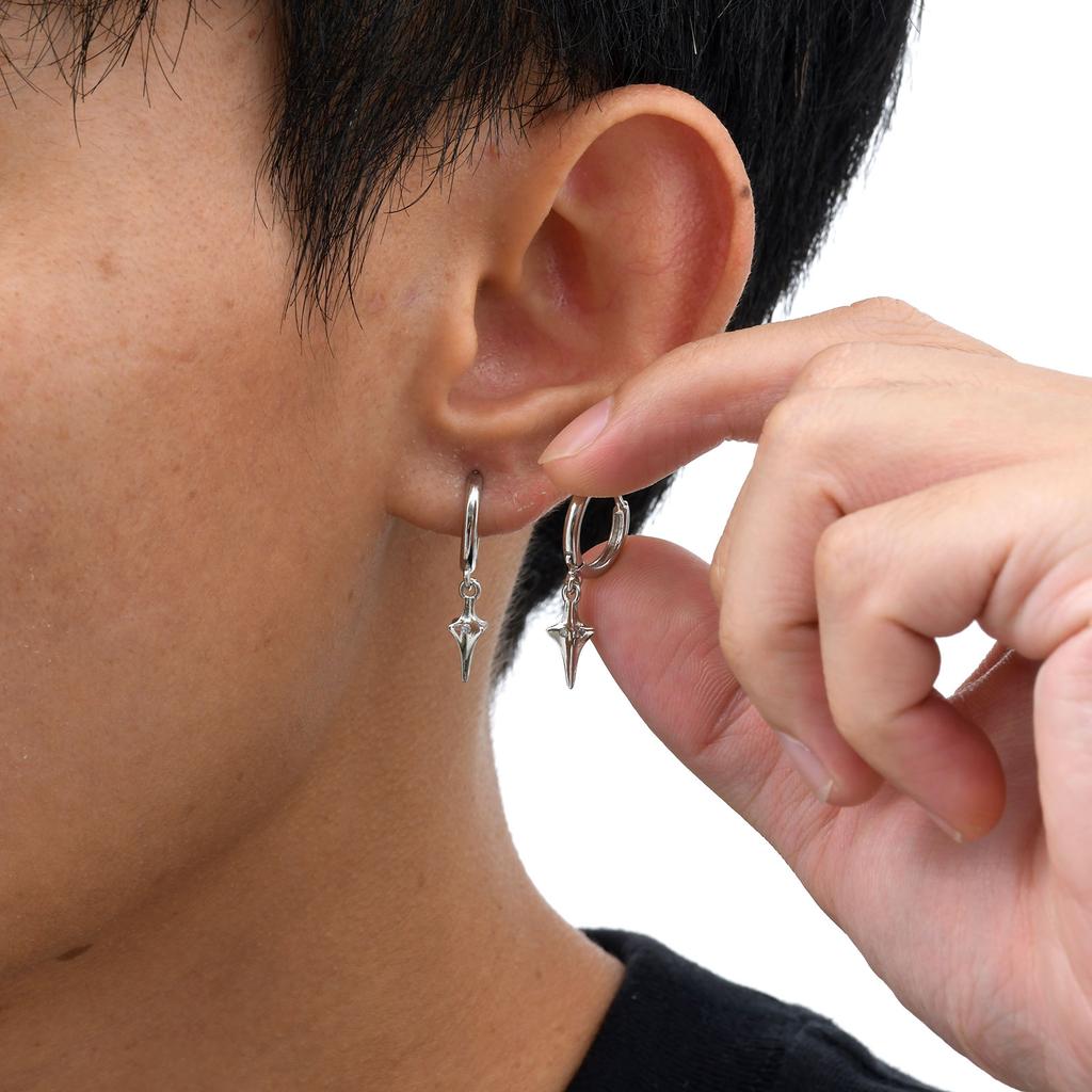 Punk Metal Star Pendant Hoop Earrings for Men Women, Silver Color Simple Drop Earrings, Creative Gothic Hip-hop Jewelry Gift