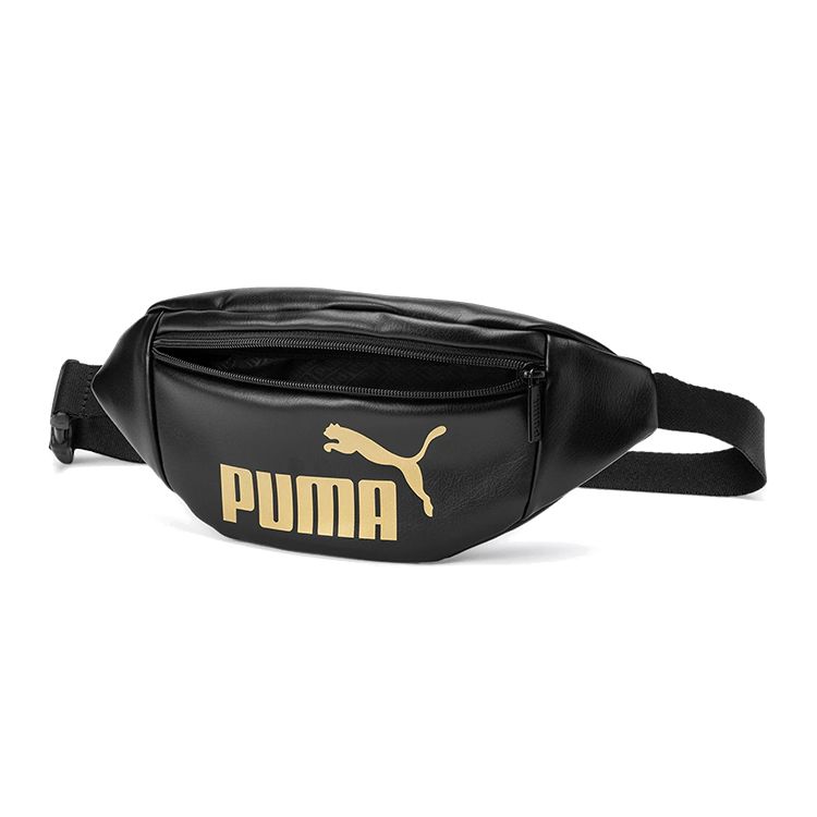 Puma Core Adjustable Woven Belt With Foil Logo Polyester Chest Bag Women Bags Black Gold 076115-01