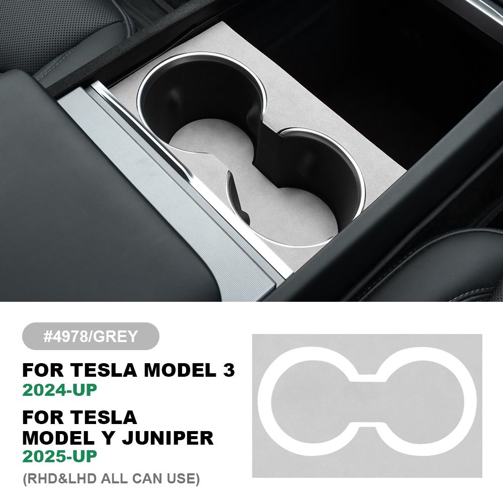 Italian Top Suede Central Console Water Cup Holder Trim Stickers for Tesla Model 3 Highland 2025 Model Y Juniper 2025-Up