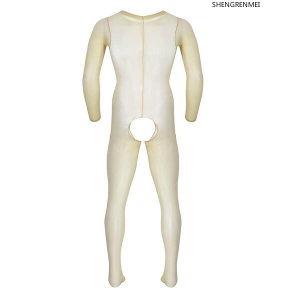 Shengrenmei Uomo Trasparenti Sottili Maniche Lunghe Girocollo Senza Cavallo Con Piedi Elasticizzati Body Collant Calze Integrali