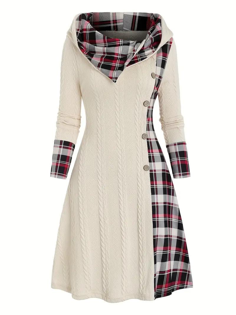 Women s Hooded Pit Sweater Long Sleeve Casual Pullover Dress S абрикосовый