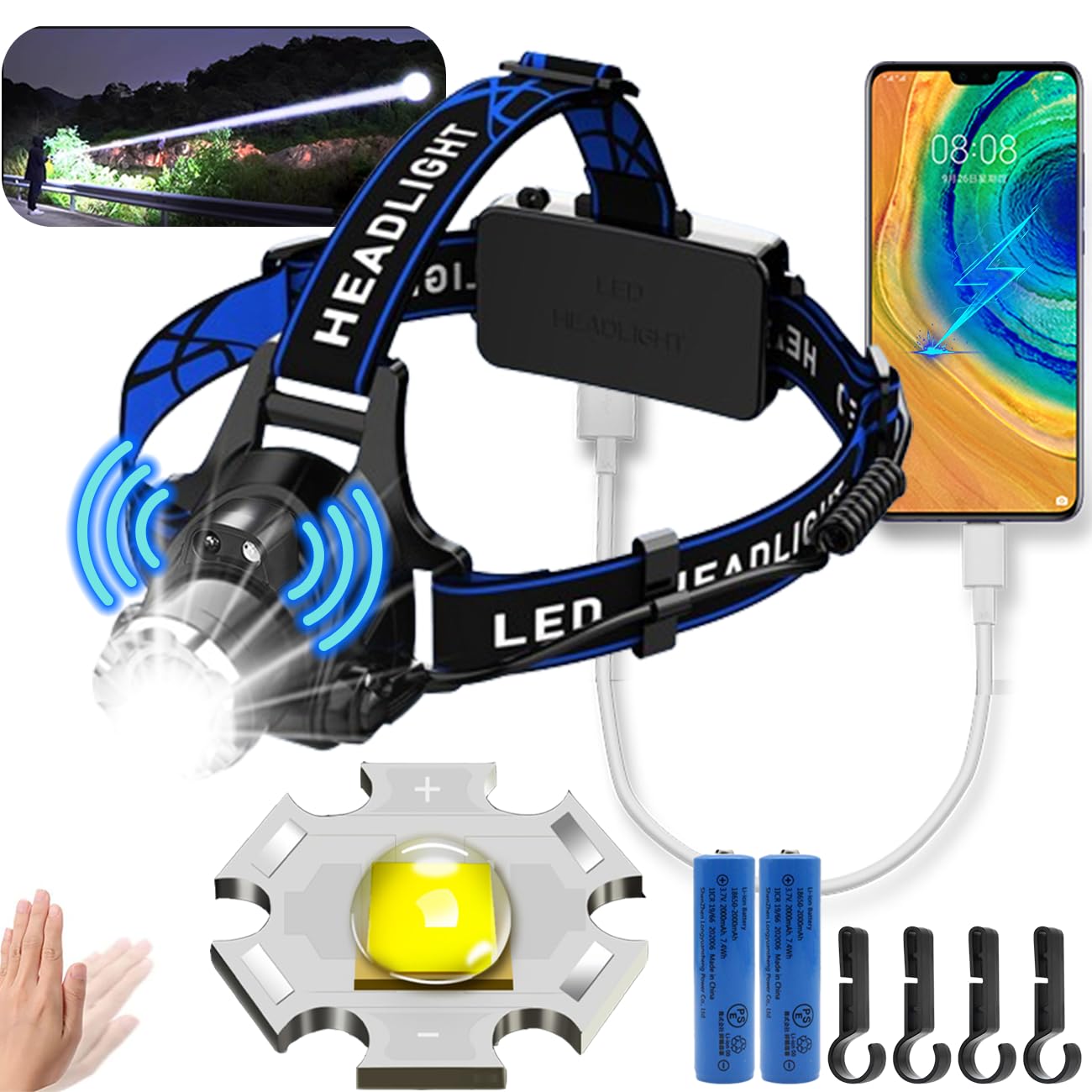 

New LED Headlamp for USB 2000 Bright and with Battery Battery Level and Red Rear Recognition and this lightweight headlamp is perfect for outdoor
