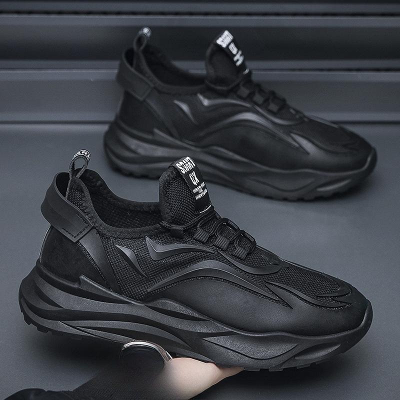 Breathable Casual Black Thick Sole Height Increasing Mesh Soft Sole Sports Shoes