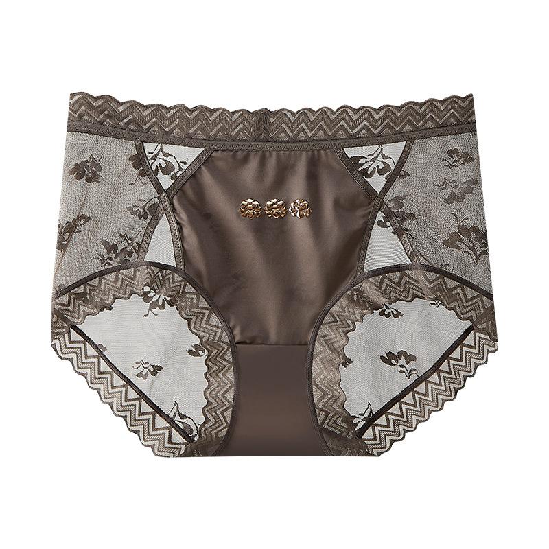 Girl Spring New Style Simple Sexy Lace High Waist Without Trace Pure Cotton Antibacterial Crotch Underwear