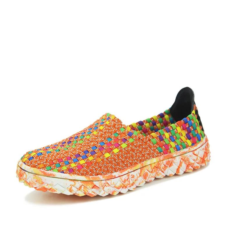Summer Women's Flats Fashion Elastic Band Weave Casual Shoes Slip on Breathable Sneakers Spring Couple Loafers Plus Size 35-44