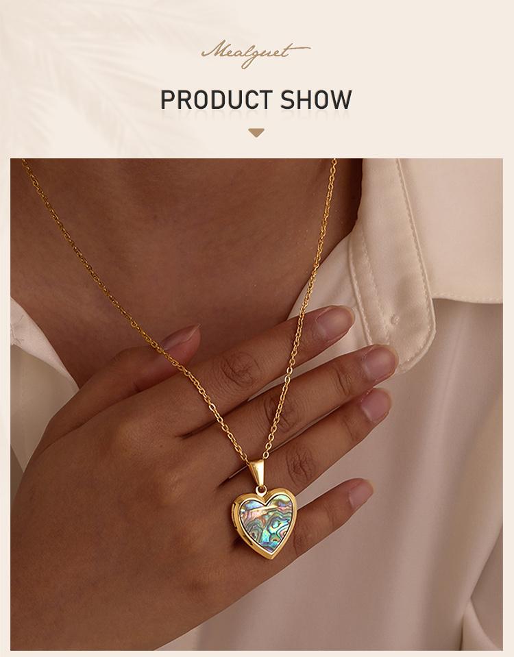 Women Heart Locket Necklace, Openable Shell Pendants, Stainless Steel Chain Adjustable, Vintage Jewelry