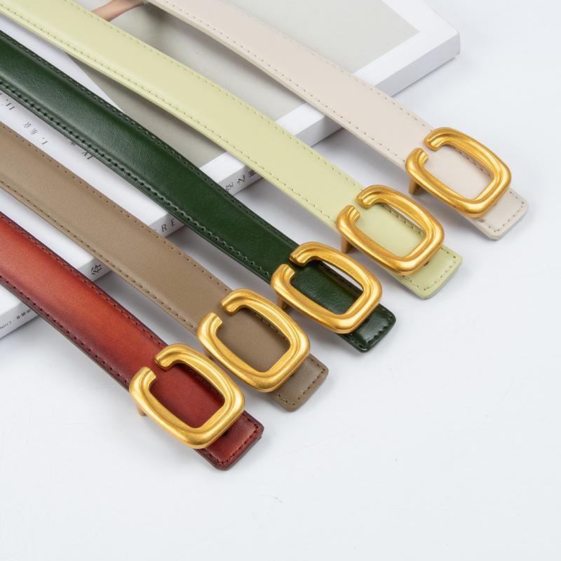 Letter C Button Genuine Leather Women's Belt Cowhide with Jeans Casual Pants Decoration Women's Versatile Belt