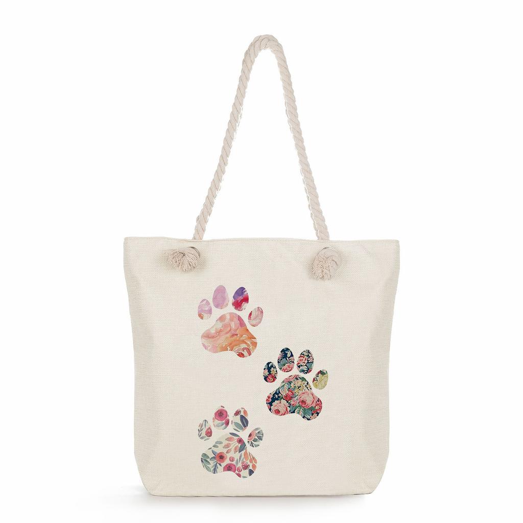 Dog paw print thick rope single-shoulder beach bag 7234 CLE