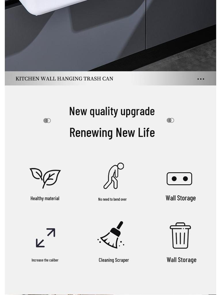Wall-Mounted Kitchen Waste Bin with Lid - Ideal for Food Waste, Living Room, Bathroom, or Hanging Storage.