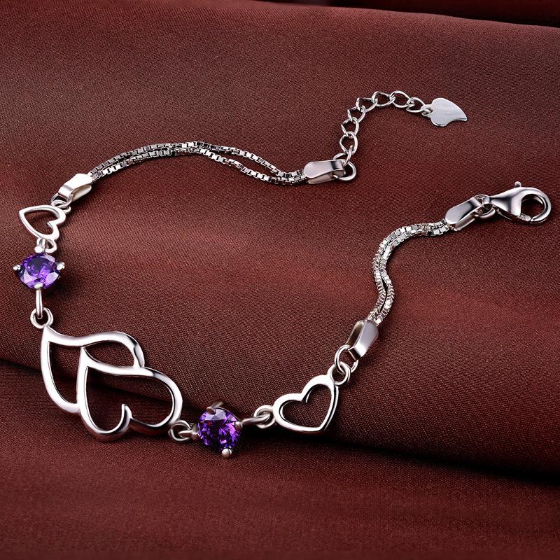 

Lindon женский циркон стерлингового серебра 925 пробы ювелирные изделия геометрический браслет из бисера-цепочки модный тонкий свадебный подарок для подруги фиолетовый