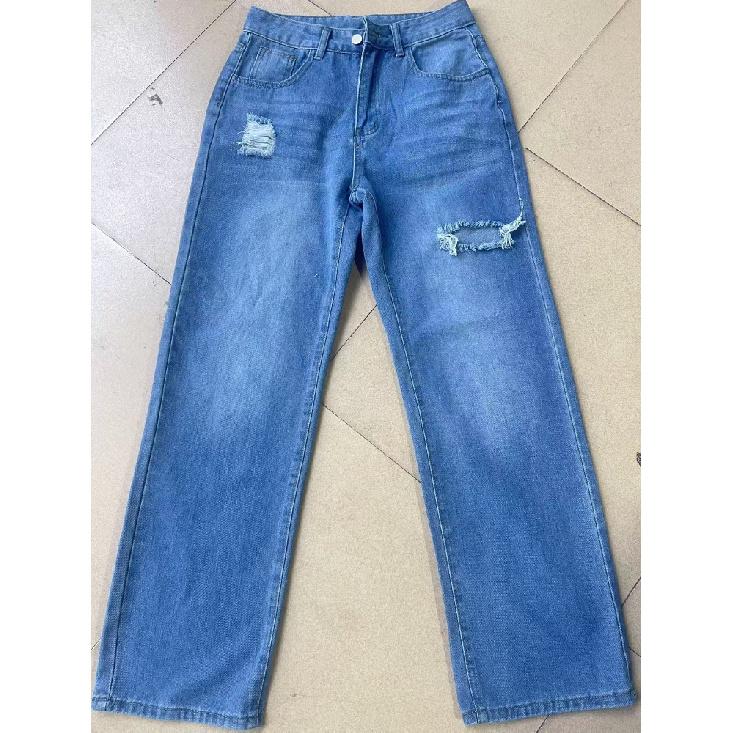 Mom Jeans Dámské Džínové Kalhoty Široké Nohavice Dlouhé Kalhoty Dírky Vysoký Pas Rovné Kalhoty Y2k Streetwear Práce Prošívané Ležérní Punk