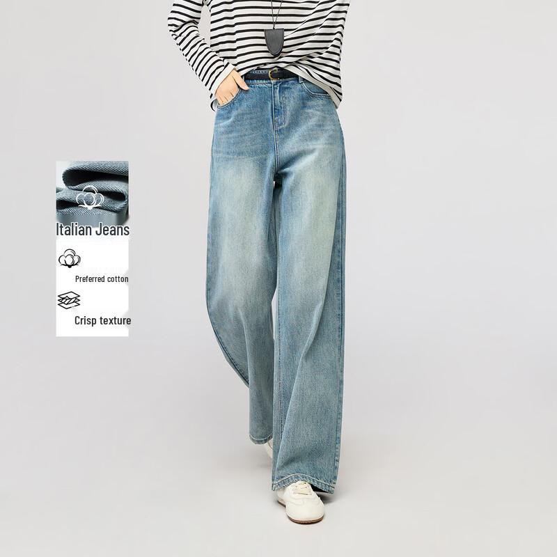 Yalida Women s 2026 Spring Italian Denim Loose Wide-Leg Jeans L