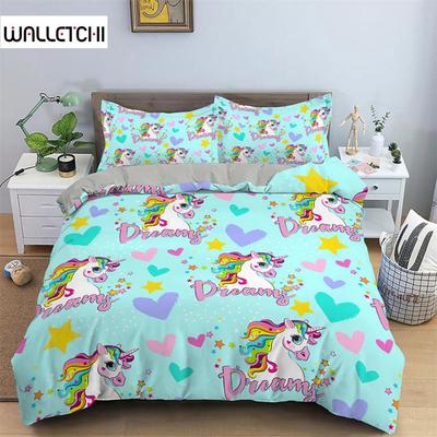 3D Unicorn Duvet Cover Cartoon Style Bedding Set Luxury Twin Full For Kids Boys Girls Microfiber Comforter Cover Home Textile