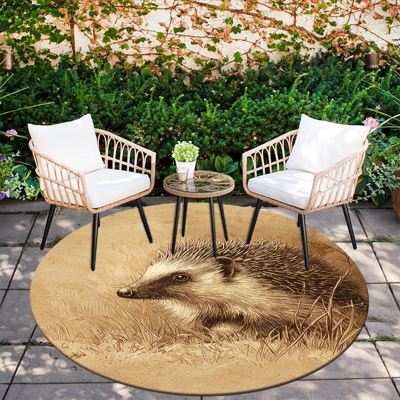 Yellow Hedgehog pattern round rug,Carpet Rug for Living Room Bedroom Playroom ,Non-slip Floor Mat,Holiday Gifts and Birthday Gifts.