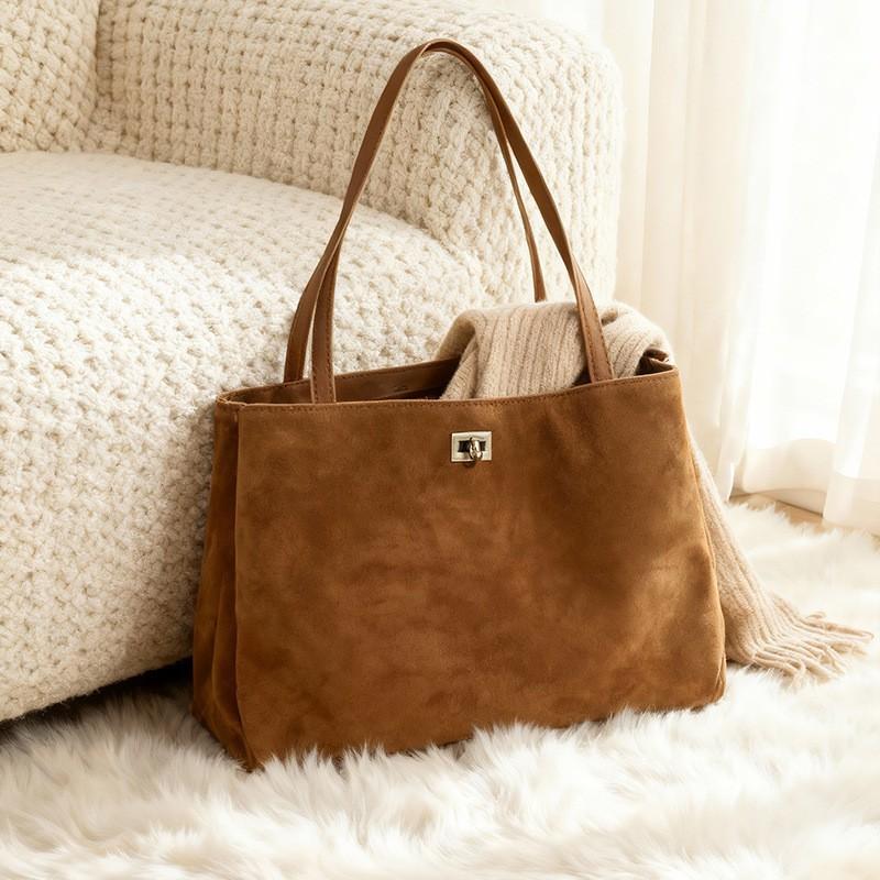 Matte Leather Large-capacity Commuting Shoulder Bag Real Cowhide Retro Light Luxury Tote Premium