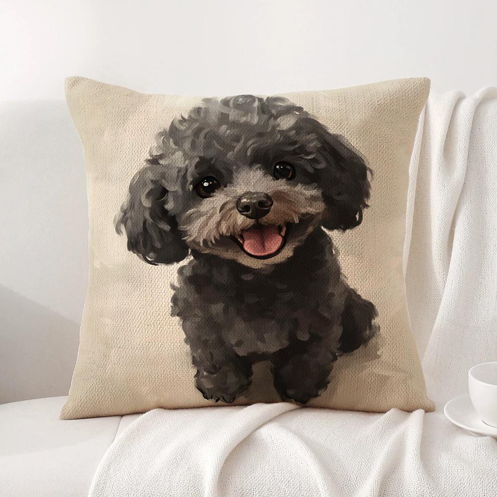 Cute Dog Cushion Cover Natural Linen Organic Fabric DoubleSided Printing Sofa Home Decor Gift Pillow Cover