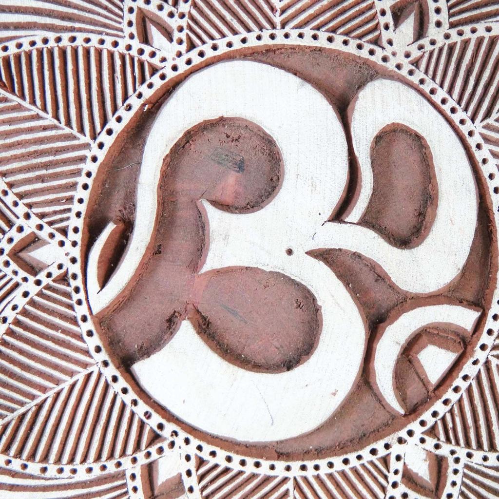 Om Design Wooden Stamp Round Shape Fine Art On Printing On Wall Paper Block