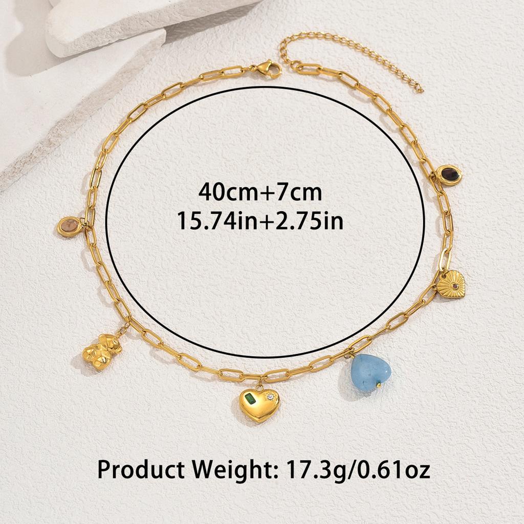 Geometric Women's Jewelry Niche Love Inlaid Natural Stone Design Long Necklace Versatile Premium Sense Necklace Jewelry