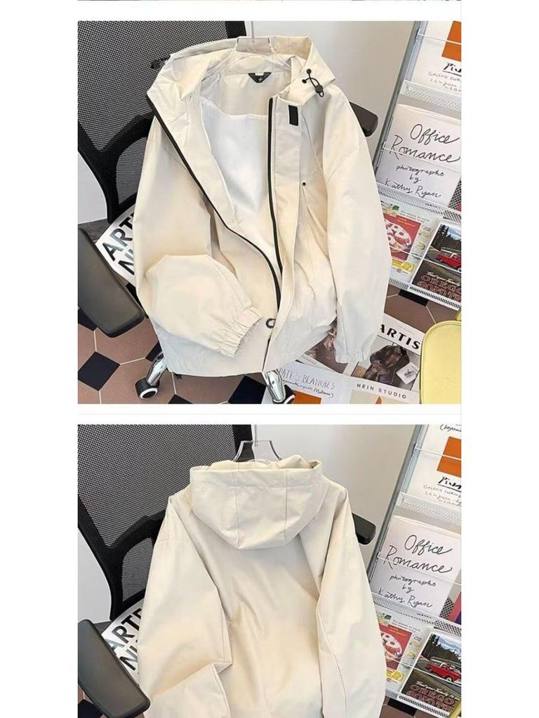 Men's Embroidered Hooded Windbreaker: Trendy, Casual, Waterproof Jacket for Spring and Autumn - Youth Sports Style with Sun Protection.