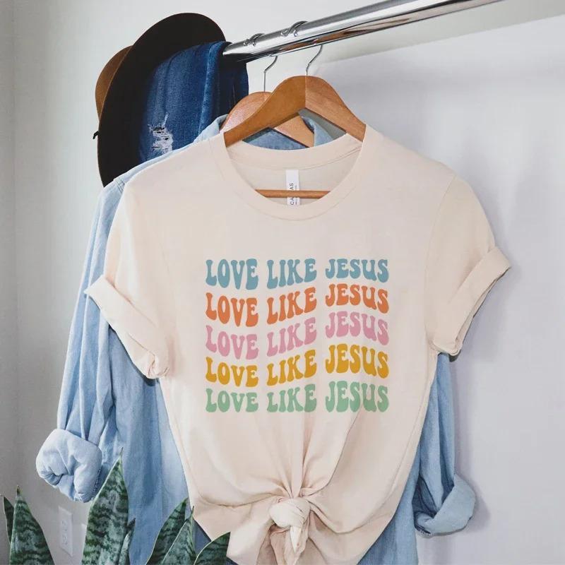 Love Like Jesus Faith T-shirts για Unisex με κοντό μανίκι Θρησκευτικό μπλουζάκι με στίχους της Βίβλου Retro Groovy Graphic Tees Christian Apparel Unisex