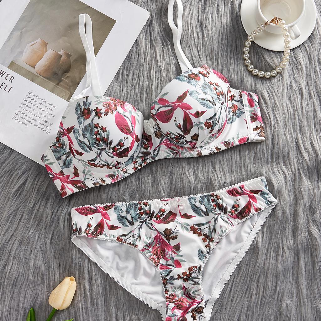 Set/Women Underwear Fashion Sexy Flower Printing Bra Set