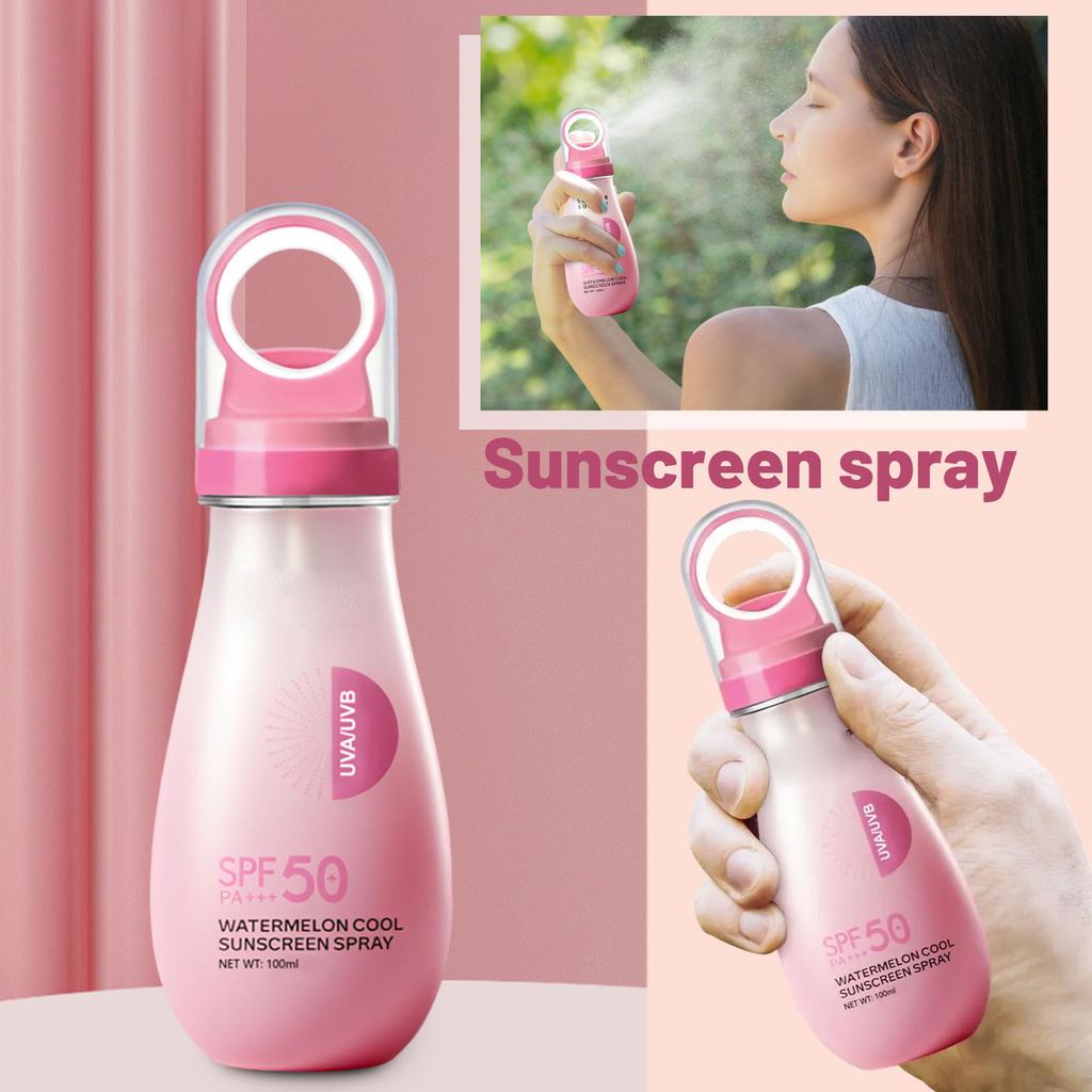 Wassermelonen-Sonnenspray mit hohem UV-Schutz, kleiner Öffnung, wasserfest, schweißresistent, erfrischend und ölkontrollierend 100ml