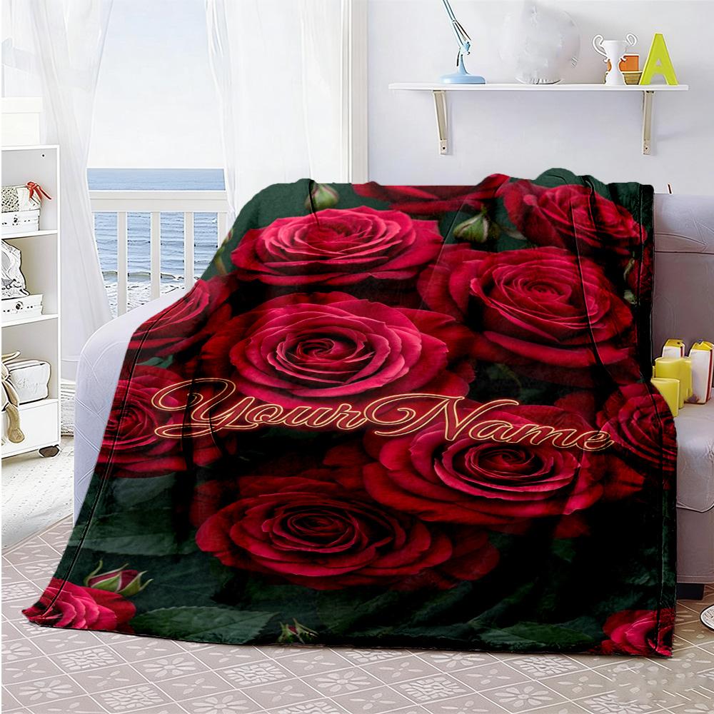 Rose Customize Your Name Blanket Lightweight Customizable Blanket Soft & Cozy Great for Livingroom Office Home Decor Office Chair