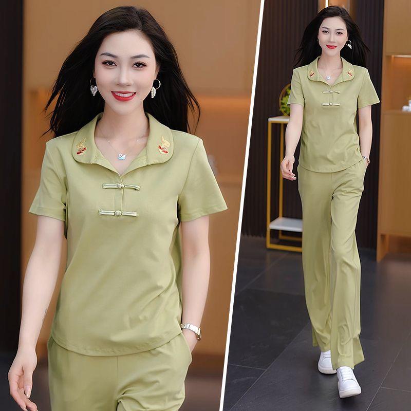 2025 Summer Trendy Chinese Casual Sportswear: Slimming Wide-Leg Pants Two-Piece Set