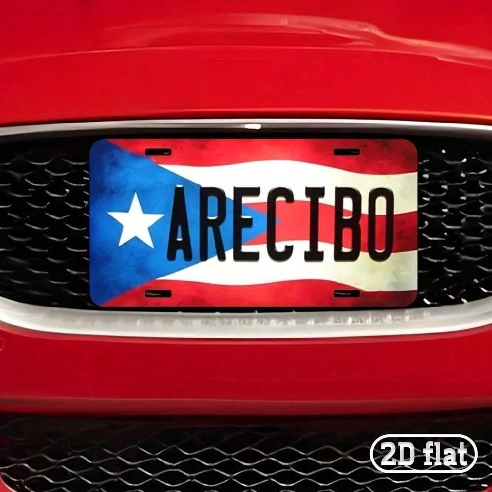 Vintage Puerto Rico Flag Arecibo License Plate Frame, Waterproof Aluminum Retro Car Tag Cover