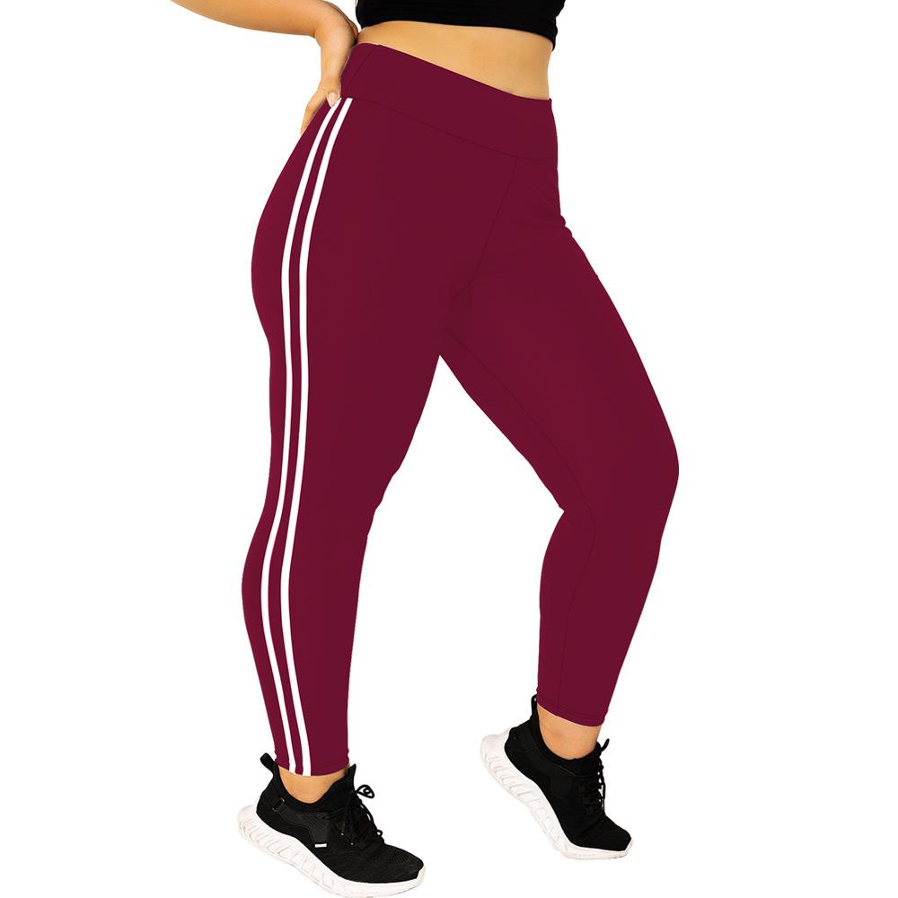 Casual Sports Trousers for Women High-waisted Milk Silk Large Size with Two Side Stripes 9-inch Trousers