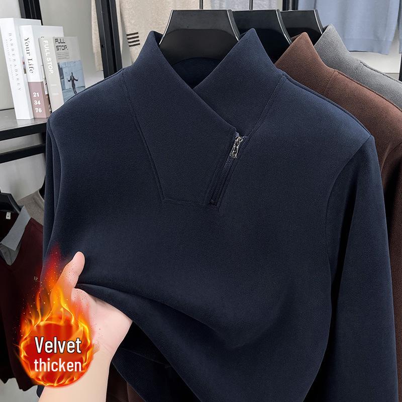 Herren Hoodie mit Stehkragen aus Korallenfleece - Winterstil, Unifarben, Dicker Plüsch, Warme High-Neck Basisschicht